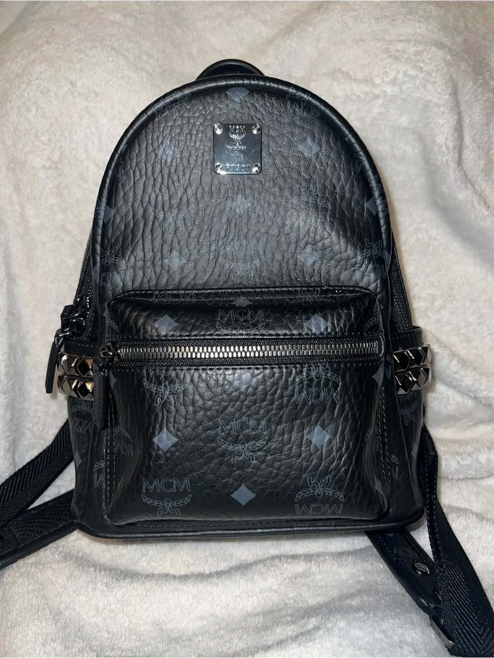 MCM coated canvas small stark side studs backpack (has authenticity paper)